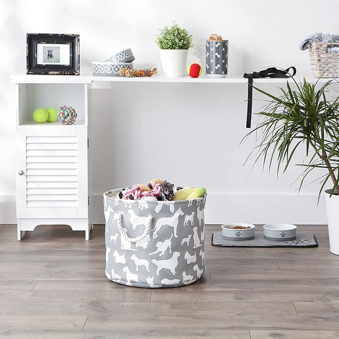 Bone Dry Pet Storage Collection Collapsible Bin, Medium Round, 12x15, Gray Dog Show Print