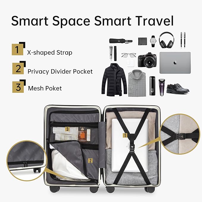 Carry on Luggage 22x14x9 Airline Approved, 20 Inch Carry-on Suitcase, Hard Shell Luggage with Spinner Wheels, Hardside Small Rolling Suitcase with TSA Lock for Travel (White, 20 Inch)