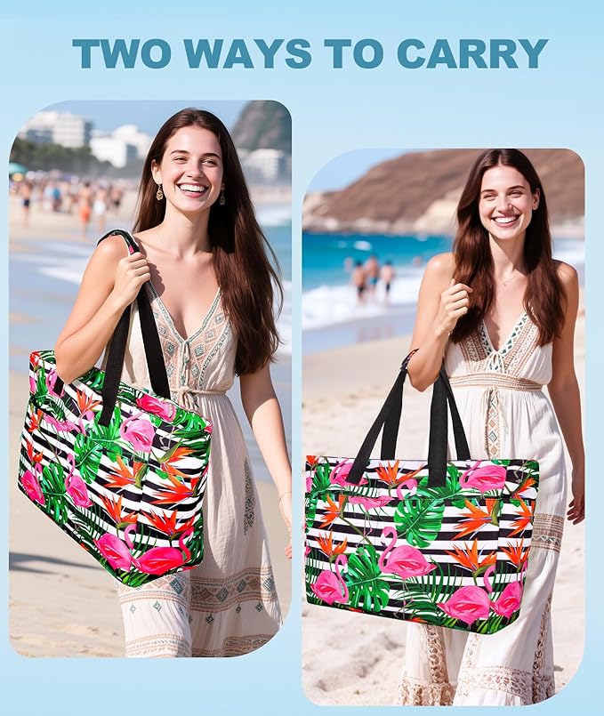 Extra Large Beach Bag Waterproof Beach Totes Bags for Women, Lightweight Foldable Pool Bag with Zipper Wet Compartment