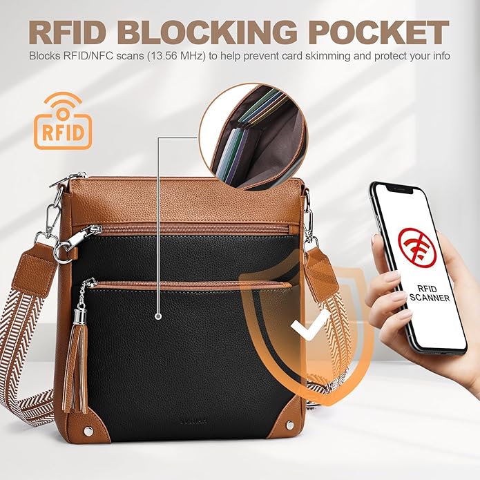 Anti Theft Crossbody Purses for Women RFID Blocking Crossbody Bags, Travel Shoulder Purse with Built-in Wallet