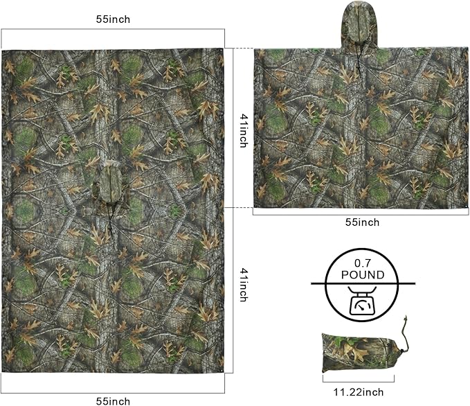 LOOGU Camo Rain Poncho with Hood Waterproof Lightweight Raincoat Rain Gear Men Women Outdoor Camping Hunting Hiking Fishing