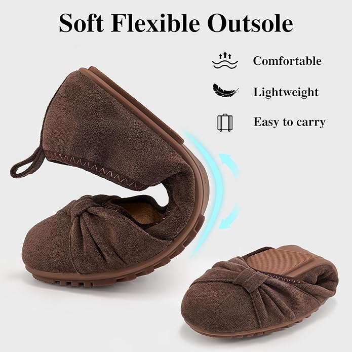Ecetana Womens Flats Shoes Dressy: Round Toe Bowknot Suede Foldable Ballet Flats Comfortable Casual Slip On Loafers