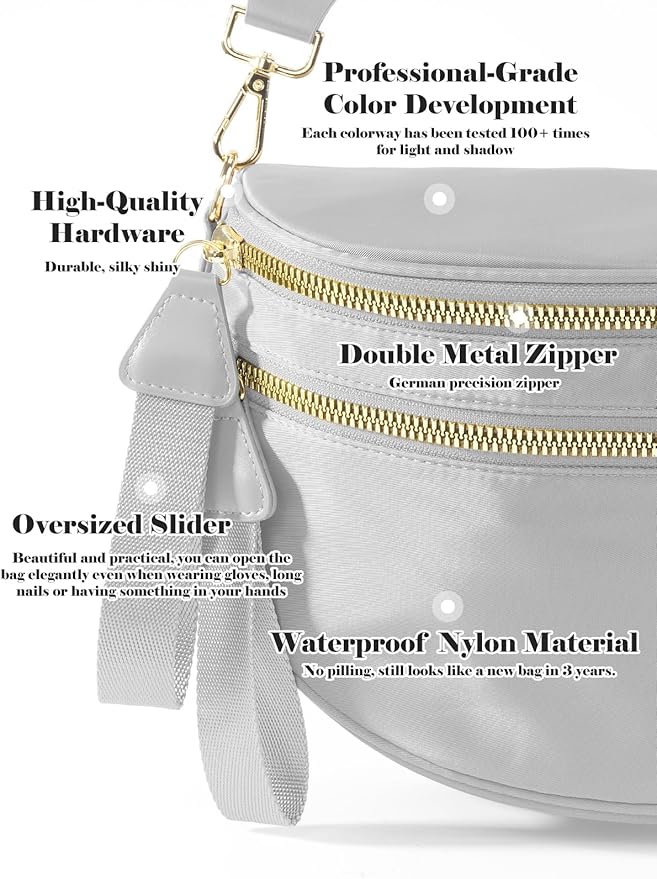 Pure Colour Crossbody Bag Bum Bag for Women,Spacious Purse Fanny Packs Belt Bag,Oversized Bum Bag (Colour Bum Bag-Light Grey)