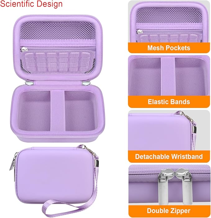 Elonbo Camera Carrying Case for KODAK PIXPRO FZ55 / FZ53 / FZ45 / FZ43 16MP Digital Camera, Vlogging Camera Storage Holder Travel Bag, Mesh Bag Fits Batteries, Cable, Memory Card, Card Reader,Purple