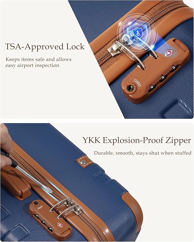 LONG VACATION Luggage Sets 5 Piece, Suitcases With Wheels, PC+ABS Hardshell Luggage Set with Spinner Wheels, TSA Lock (Navy Brown)