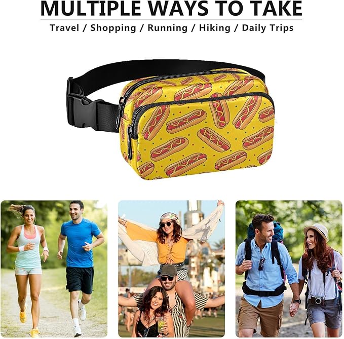 Funny Hot Dog Fanny Pack for Women Men Water Resistant Fashion Waist Packs with Adjustable Strap Belt Bag for Travel Workout Jogging Hiking 21220332