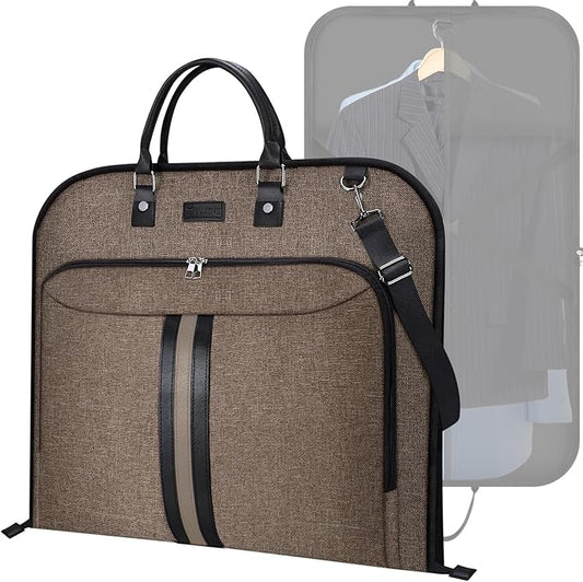 BALEINE Travel Garment Bag, Travel Suit Bag for Men, 42'' Waterproof Carry on Garment Bag for Hanging Clothes, Garment Duffel Bag for Travel Business (Brown)