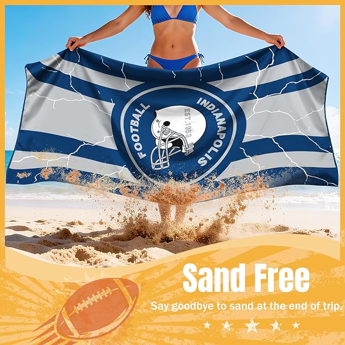 Football Fan Thin Lightweight Microfiber Beach Towel Indianapolis Themed Oversized Towels Men Women Apparel Colts Team Dad Bf Friend Xmas Christmas Father Day Cool Funny Gifts