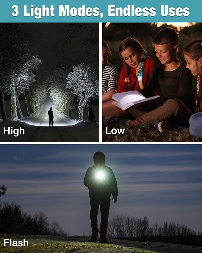 EverBrite Mini Flashlight, LED Flash Light with 3 Modes, 3 AAA Batteries Included, Water-Resistant Small Flashlight for Emergencies and Camping, Blue, Christmas Gifts,1 Pack