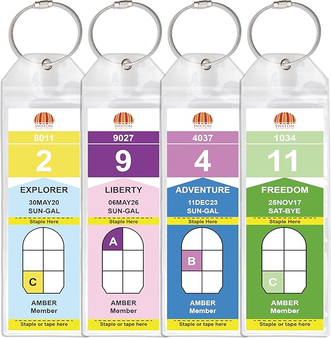SWATOM Cruise Luggage Tags PVC Holders -Waterproof-Clear Luggage Tag-Zip Seal-Etag Bag for Royal Caribbean & Celebrity 2025 & 2026 Cruise Line Ships with Steel Loops (7.9x2.5'' 4P)