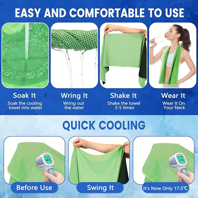 Hosuly 50 Pack Cooling Towels, 40"x12" Yoga Towels Ice Breathable Soft Chilly Sweat Rag Microfiber Workout Rags for Neck and Face for Gym Golf Sport Running(Green)