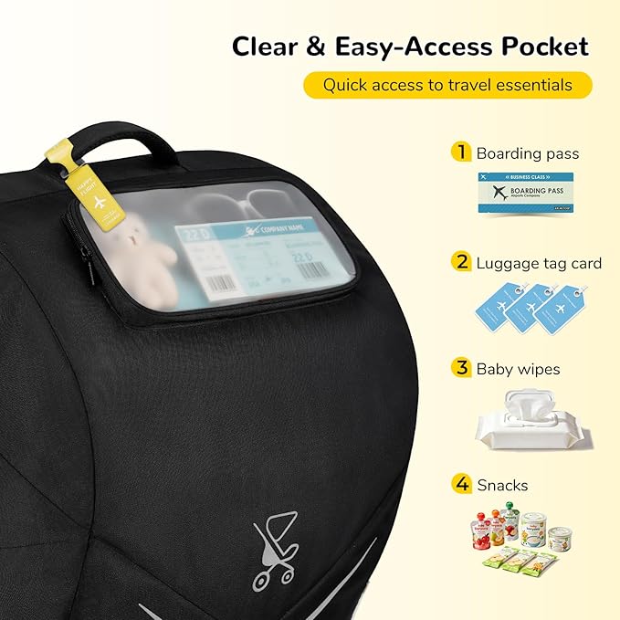 YOREPEK Travel Bag for Doona Car Seat Stroller, Padded Car Seat Travel Bag Backpack for Airplane with Clear Front Pocket, Foldable Car Seat Cover with Mini Pocket for AirTag, Luggage Tag