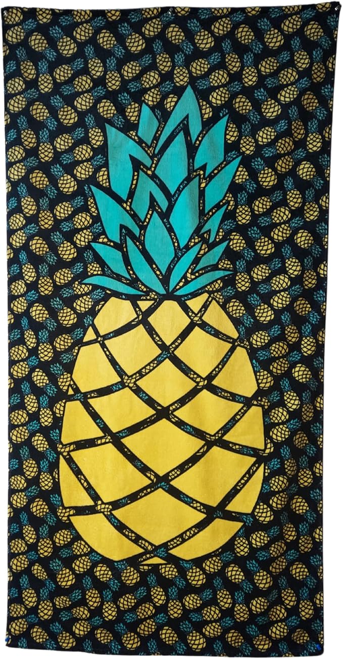 Pineapple Beach Towel 30”x60” – 100% Cotton Velour, Absorbent, Quick-Dry, Easy-Pack for Spring Break, Vacation, Beach, Pool, or Sunbathing – Lightweight, Compact for Travel – Funny Novelty Gift