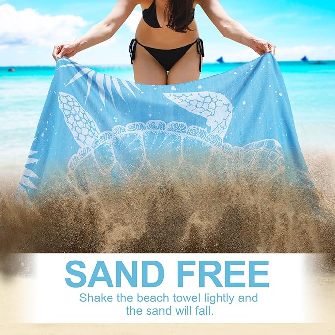 Oversized Cotton Turkish Beach Towels 72"x36" Lightweight Quick Dry Sandless Pool Swim Towel Large No Sand Adult Travel Compact Blanket Essentials Cruise Accessories Must Haves Light Blue Turtle