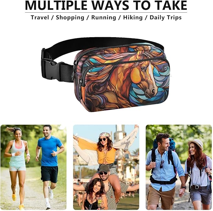 Stained Glass Printed Horse Fanny Pack for Women Men Water Resistant Fashion Waist Packs with Adjustable Strap Belt Bag for Travel Workout Jogging Hiking 21219667