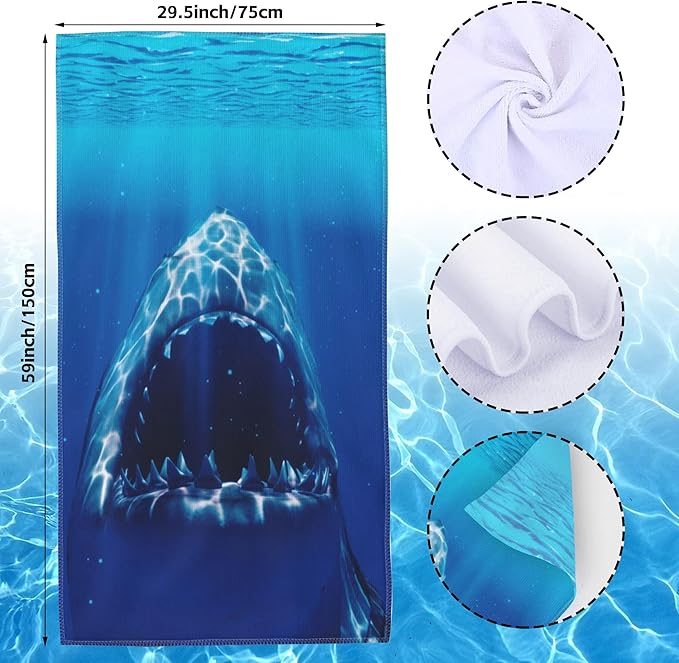 Shark Beach Towel,Shark Opens Mouth in Deep Sea Lightweight Compact Sand Free Quick Dry Oversized Pool Swimming Towels for Girls Women Adults,29.5"×59"
