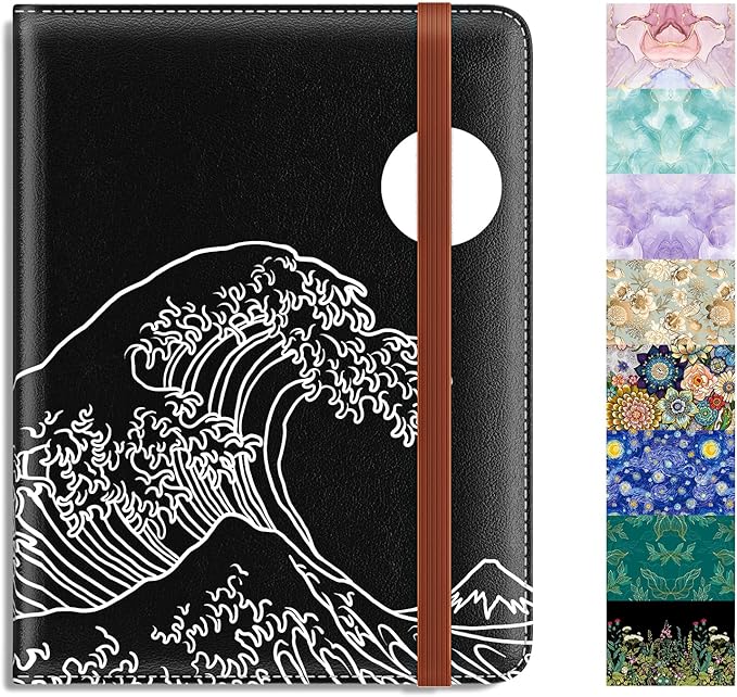 Rimilak Passport Holder, RFID Blocking Passport Cover Wallet Travel Essentials, Leather Travel Air Ticket Documents Organizer Protector for Women and Men, Abstract Waves