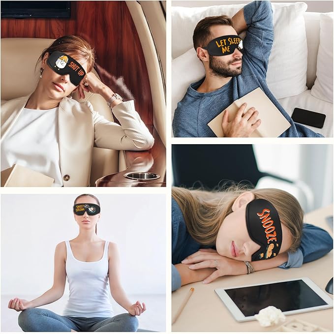 Funny 3D Zero Pressure Sleep Eye Mask for Men Women Side Sleeper, Adjustable Blackout Soft Breathable Eye Masks for Travel Nap Night Sleep, Humorous Gift Stocking Stuffers (Snooze)