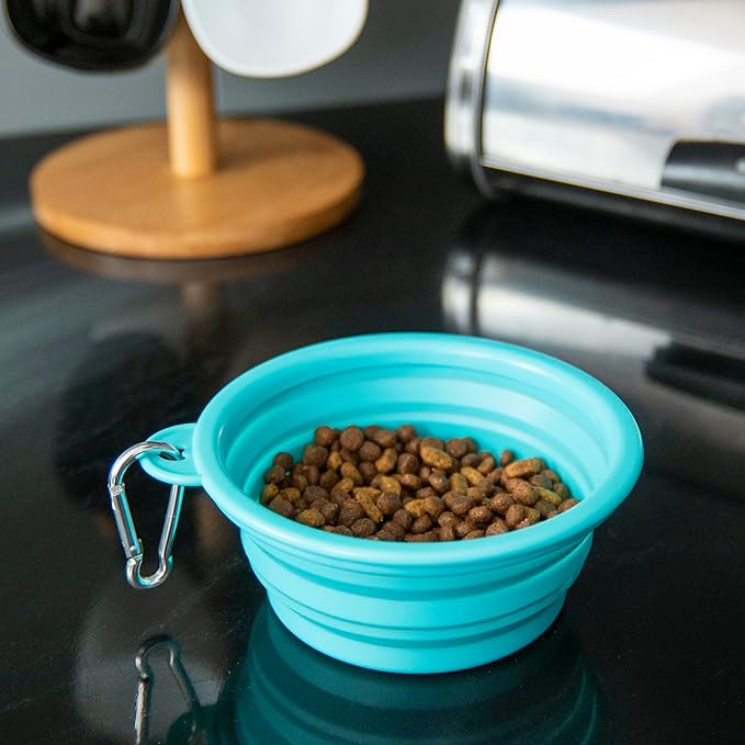 Made Easy Kit Portable Collapsible Dog Bowl for Water or Food Great Pet Travel Bowl in Multiple Sizes (Teal Black, Standard 12oz 2-Pack)