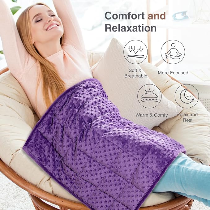 Alomidds Weighted Lap Blanket 7lbs, Cozy Luxury Breathable Weighted Blanket for Adults, Weighted Lap Pad for Travel, Relaxation, Sleeping, Purple, 29" x 24"