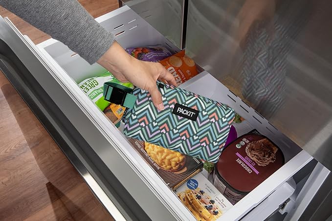 PackIt(R) Freezable Snack Box, Diamond Chevron, Built with EcoFreeze(R) Technology, Collapsible, Zip Closure with Buckle Handle, Designed For Work Snacks, Fresh Snacks On the Go, Adults, and All Ages