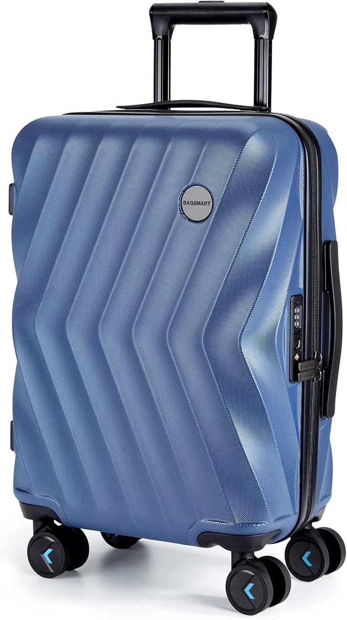 BAGSMART Carry On Luggage 22x14x9 Airline Approved,PC Hardside Suitcase,20 Inch Luggage with Spinner Wheels, Lightweight Travel Suitcases for Men Women,Navy Blue