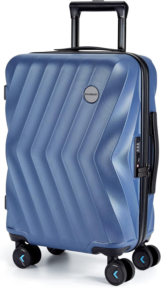 BAGSMART Carry On Luggage 22x14x9 Airline Approved,PC Hardside Suitcase,20 Inch Luggage with Spinner Wheels, Lightweight Travel Suitcases for Men Women,Navy Blue