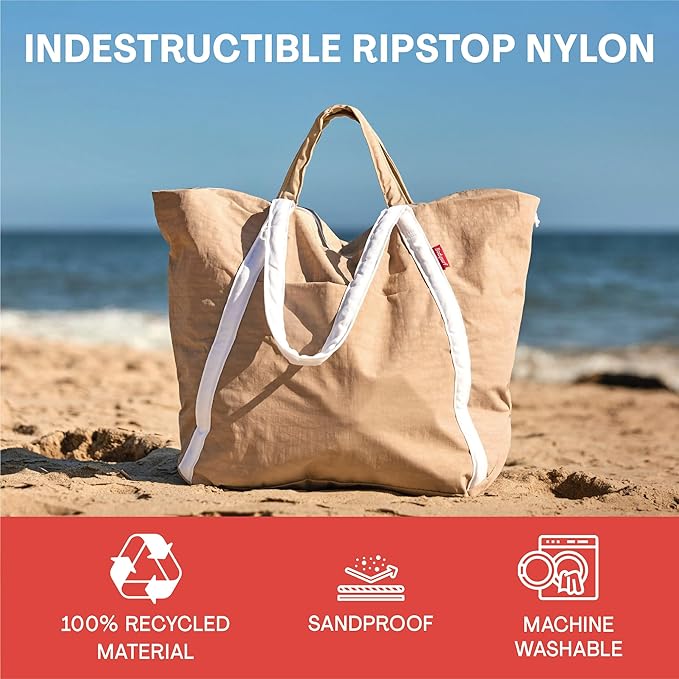 Bodysurf Beach Bags Waterproof Sandproof - Packable Foldable Nylon Zipper Tote Bag for Travel Lightweight, Pool, Boat, Cruise