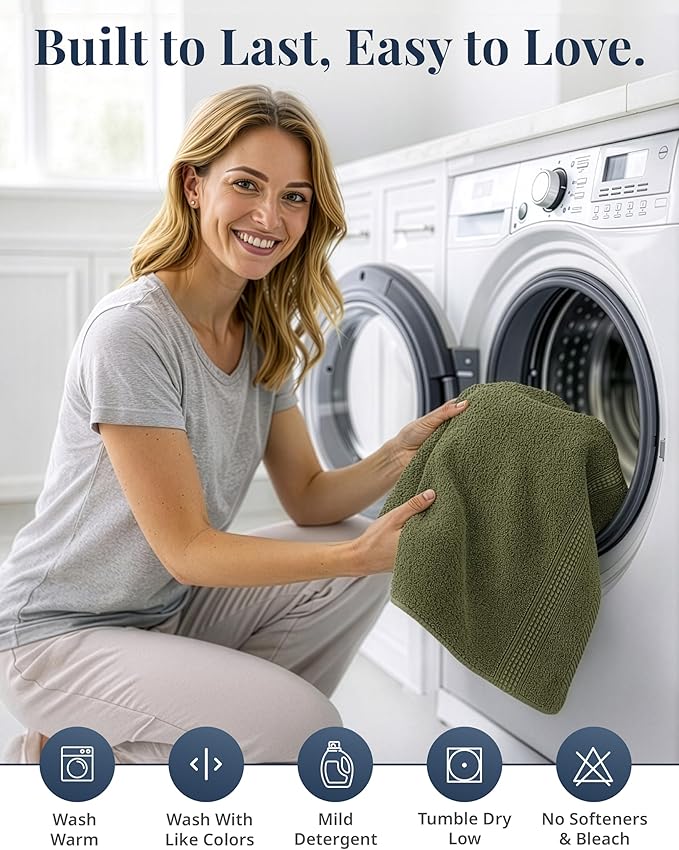 LANE LINEN Bath Hand Towels for Bathroom - 6 Pack (16" x 28"), 100% Cotton Hand & Face Towels Set - Soft, Prevent Fraying & Machine Washable - Everyday Family Towel, Gets Softer Each Wash - Oil Green