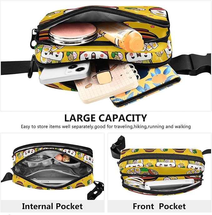 Kawaii Noddle Fanny Pack for Women Men Water Resistant Fashion Waist Packs with Adjustable Strap Belt Bag for Travel Workout Jogging Hiking 21219005