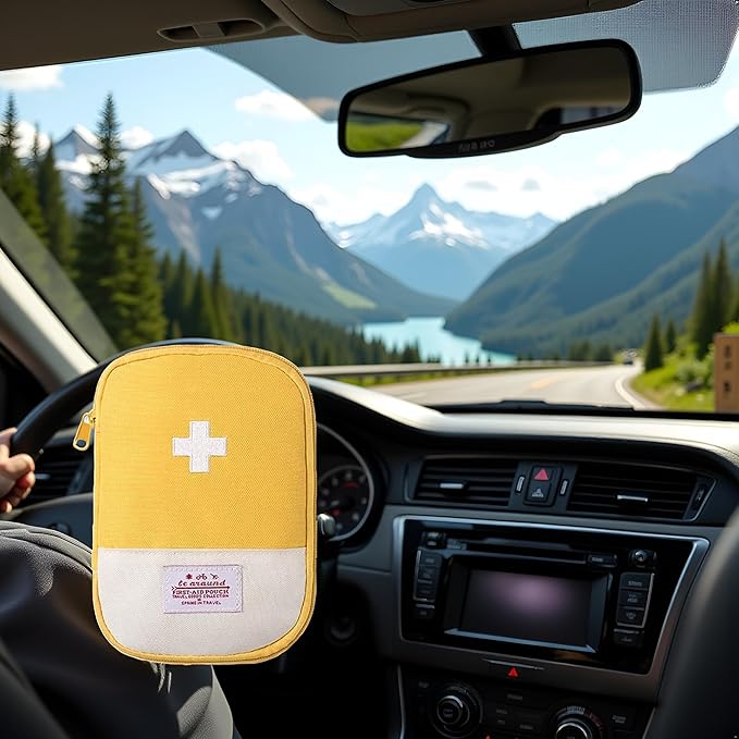 First Aid Bag Empty,Small Portable Empty First Aid Kit Bag Waterproof Section Dividers Travel Medicine Bag for Emergency for Home Office Car Outdoors Boat Camping Hiking Cycling (Yellow)