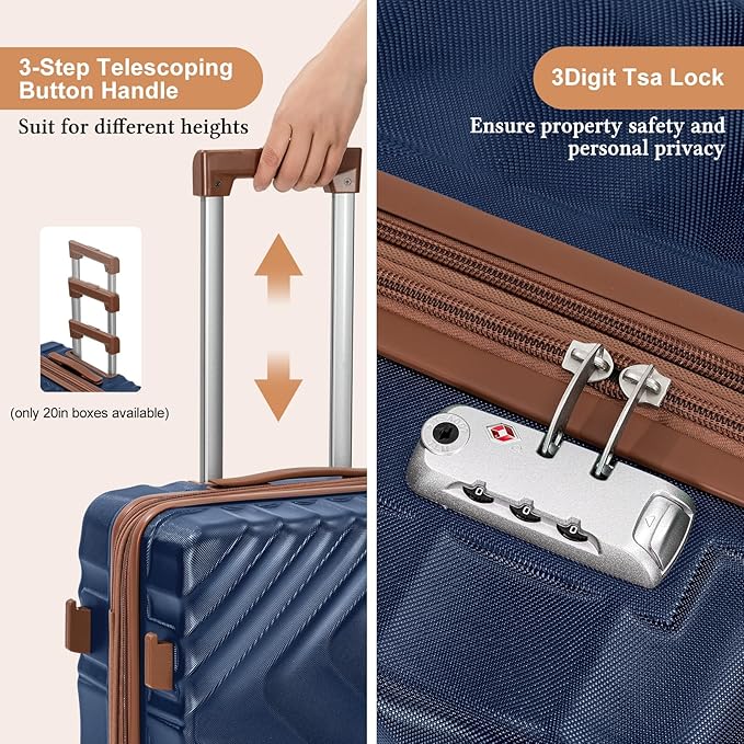 5 piece Luggage Set Expandable Suitcase 22x14x9 Airline Approved Carry on, ABS Hard Case Suitcases with Spinner Wheels, TSA Lock (Dark Blue)