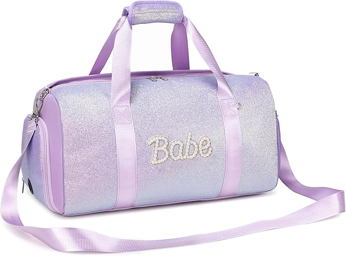 Cute Dance Bag for Girls Ballet Bag Shiny Glitter Sports Duffle Bags Gym Travel Bag with Shoes Compartment(Purple)