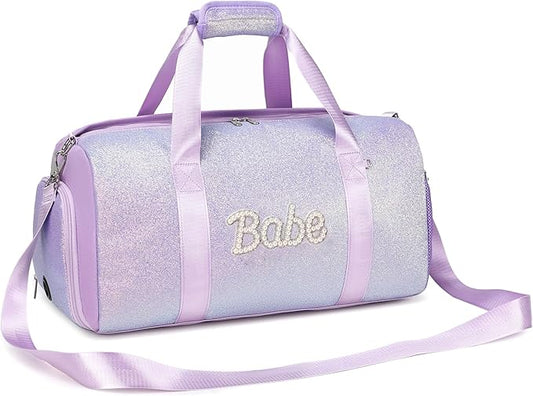 Cute Dance Bag for Girls Ballet Bag Shiny Glitter Sports Duffle Bags Gym Travel Bag with Shoes Compartment(Purple)