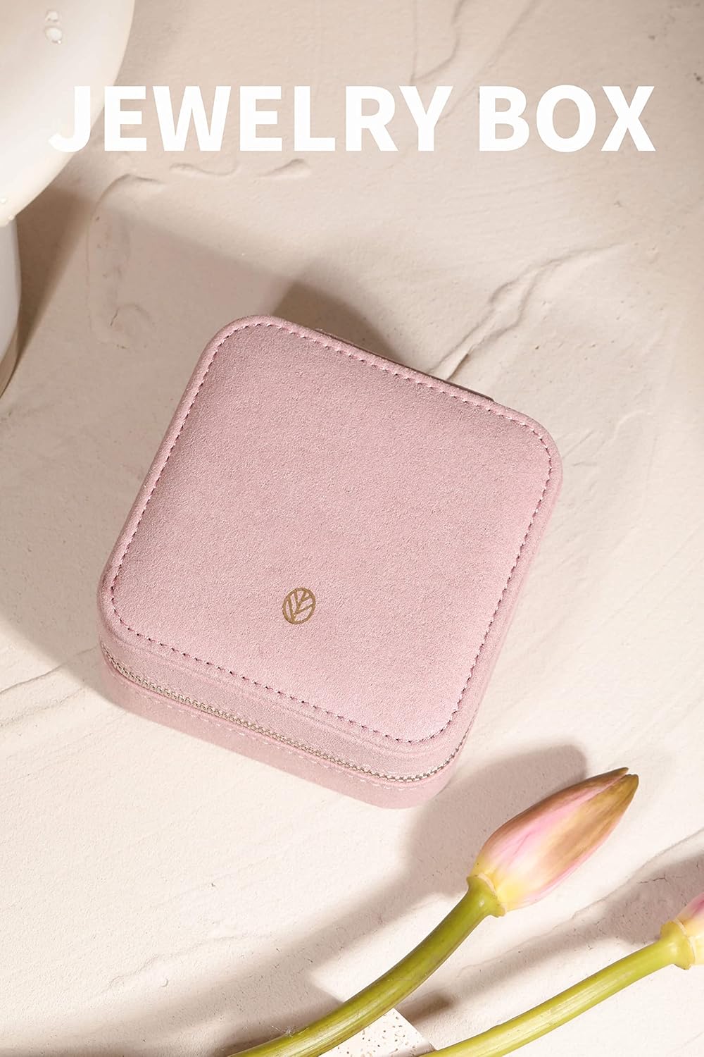 S.Leaf Travel Jewelry Organizer Travel Jewelry Boxes for Women Small Jewelry Travel Case Box Portable Travel Jewelry Case Travel Case Mini Jewelry (05_Suede_Touch_Dust_Pink)