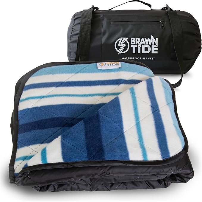 BRAWNTIDE Large Outdoor Waterproof Blanket - Extra Thick Fleece, Warm, Windproof, Sandproof, Quilted, 82" x 55", Ideal for Beaches, Picnics, Camping, Stadiums, Dogs, Car