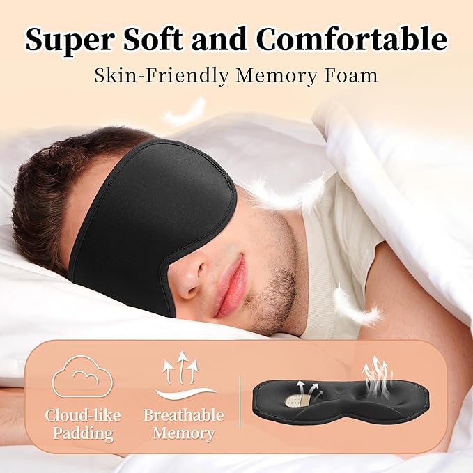 3D Sleep Mask for Men&Women, 2 Pack Contour Eye Masks for Sleep, Side Sleeping Mask for Men&Women, Blackout Eye Mask for Sleeping Eye Mask, Airplane Travel Essentials, Meditation Black Cooling Silk