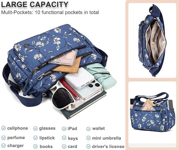 Casual Crossbody Bag with Anti Theft Pocket - Women Lightweight Water-Resistant Purse Bag