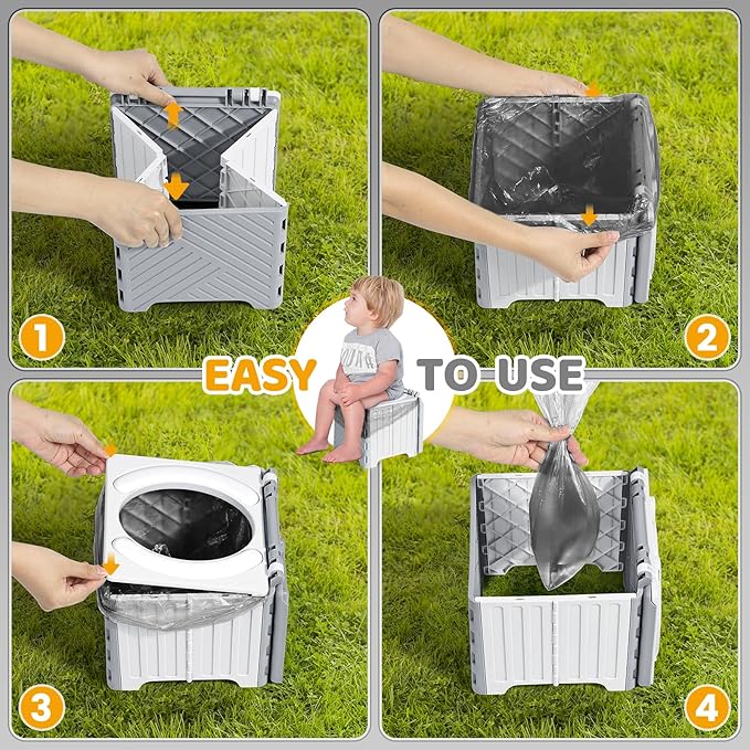 Orzbow Portable Potty Seat for Toddler Travel, Foldable Potty Training Seat with Storage Bag for Boys and Girls 18+ Months, Includes Disposable Potty Bags - Toddler Travel Essentials, Grey