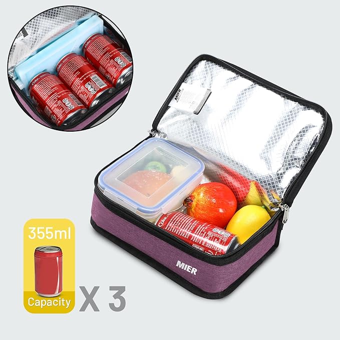 MIER Small Lunch Bag for Kids & Adults Compact Insulated Lunch Box Portable Thermal Mini Cooler for Work School Travel, Purple