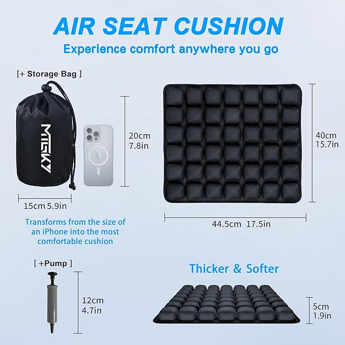 Upgrade Travel Seat Cushion for Airplane,Portable&Adjustable Air Seat Cushion,Coccyx Tailbone Pain Relief Chair Pad,Inflatable Cushion for Wheelchair, Travel,Driving,Office Work
