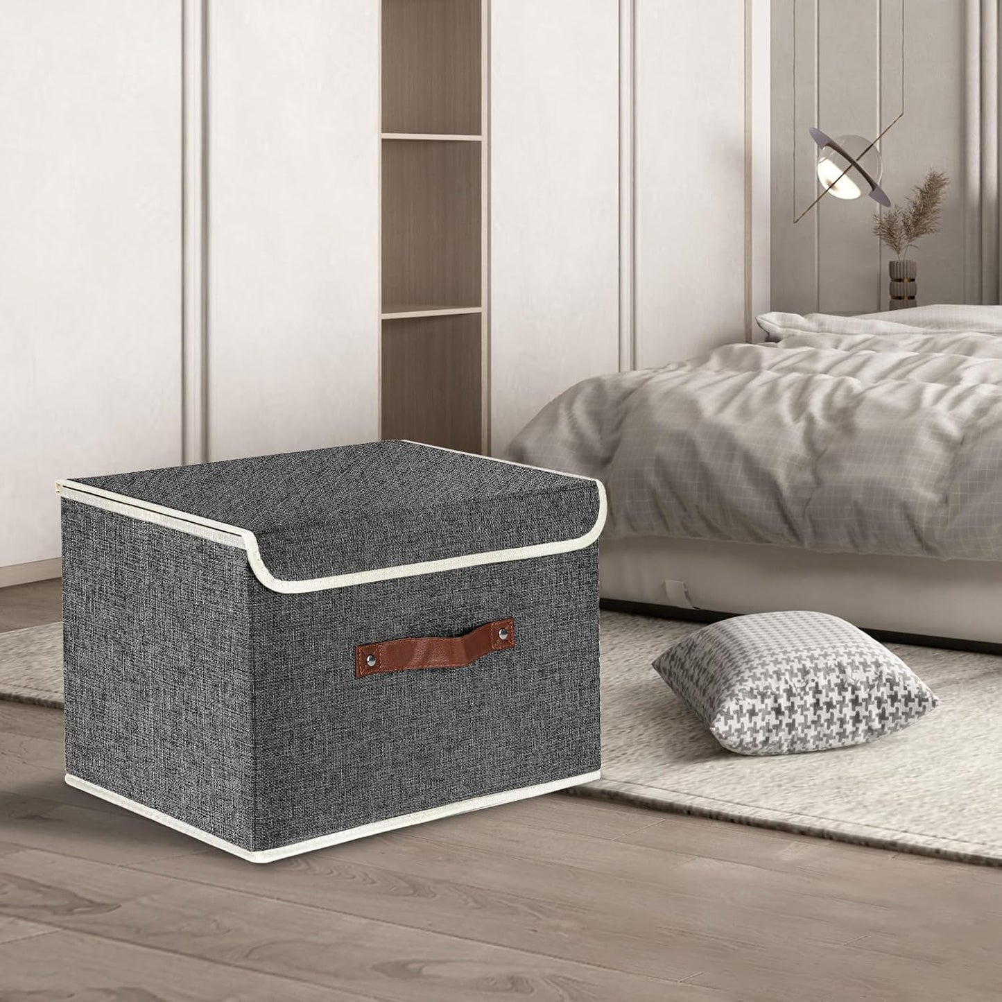 TYEERS Collapsible Storage Boxes, Washable Fabric Storage Bins with Lids, 14.9x9.8x9.8 inches, 3 Pack, Black