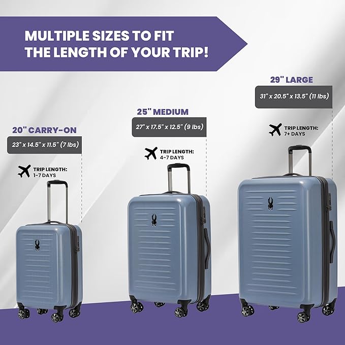 Spyder Rails Expandable Hardside Upright Suitcase with 360° Spinner Wheels, TSA Approved Lock (Denim, Large Checked)