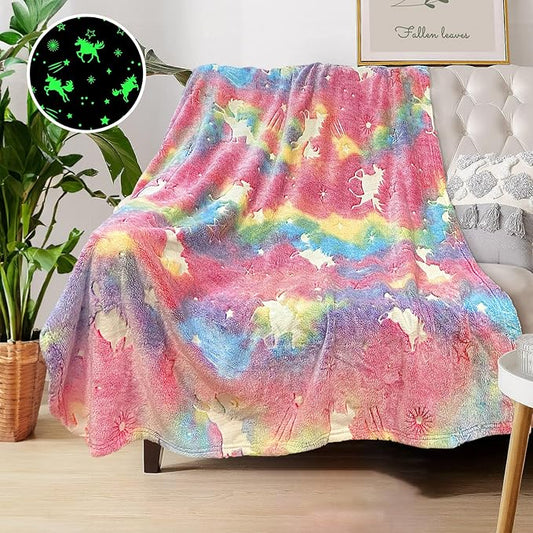 Unicorn Blanket for Girls, Glow in The Dark Blankets for Kids, Personalized Blankets for Baby/Toddler, Unicorns Gifts for Girls Age 1-12, Soft Fleece Blanket 30"x 40"