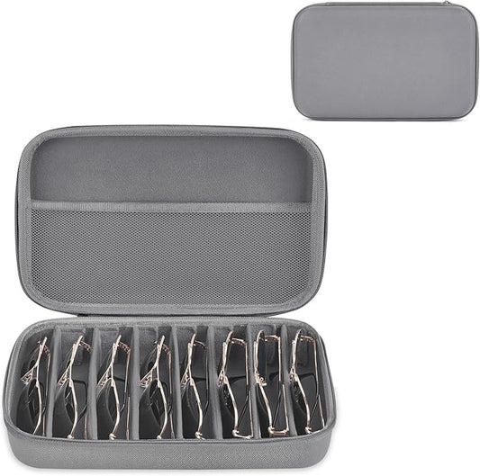 Mkono Travel Sunglasses Organizer Glasses Case Multiple Pairs with Adjustable Slots Eyeglasses Case Storage Box for Men (8 Slots, Gray)