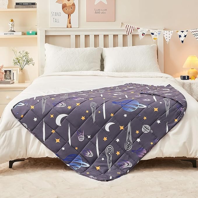 yescool Star Weighted Blanket 5 Pounds Cooling Weighted Lap Blanket, Galaxy Moon Heavy Blankets for Sleeping, Weighted Throw Blanket Gifts for 40-60lbs, 40"x60"