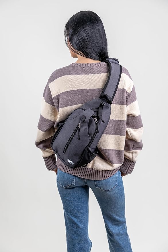 Crossbody Sling Bag – Anti-Theft Carryall Daypack Backpack with Adjustable Chest Strap for Travel or Hiking (Grey)