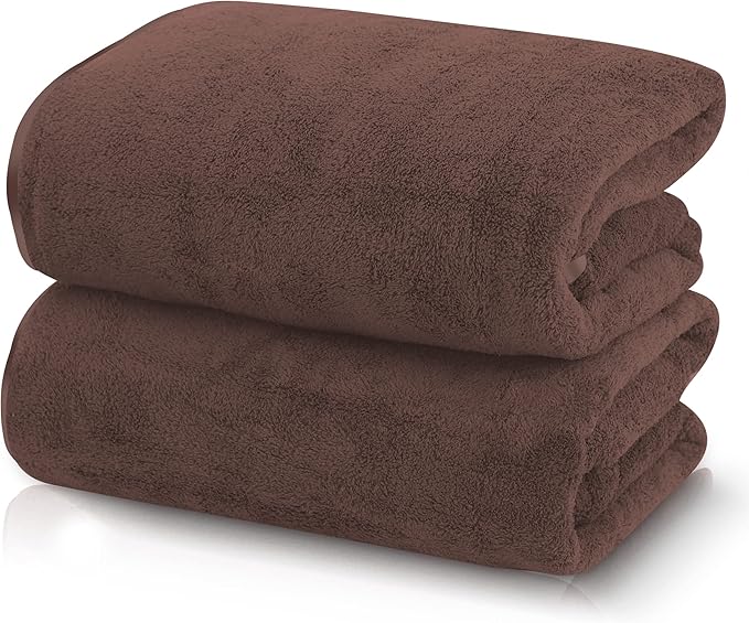 TENSTARS Silk Hemming Bath Towels for Bathroom Clearance - 27 x 55 inches - Light Thin Quick Drying - Soft Microfiber Absorbent Towel for Bath Fitness, Sports, Yoga, Travel, Gym - 2 Pack, Wood Brown