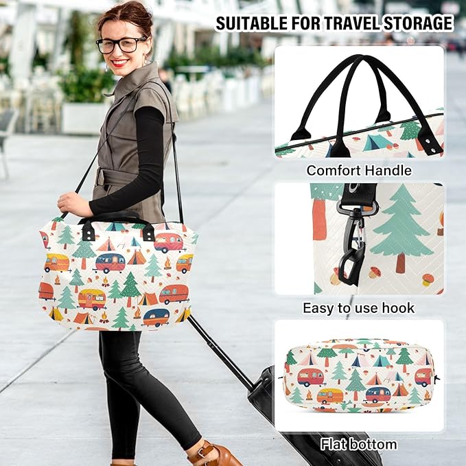 Travel Duffle Bag, Forest Tents Pattern Gym Bag with Storage Bag Weekender Overnight Bag for Men Women Trip Sports Yoga