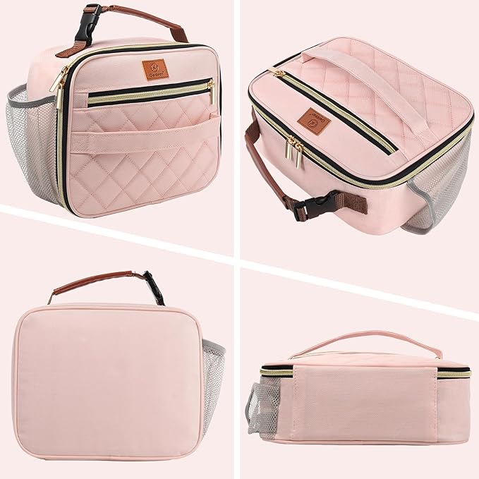Genteen Lunch Box for Kids Girls - Insulated LunchBox Reusable, Zip Closure & Buckle Handle, Portable Cooler for Work, School, Travel (Pink)